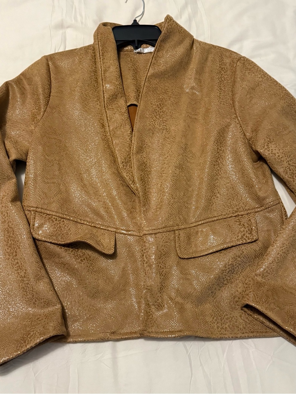 Sage Tan Textured Faux Leather Open-Front Jacket